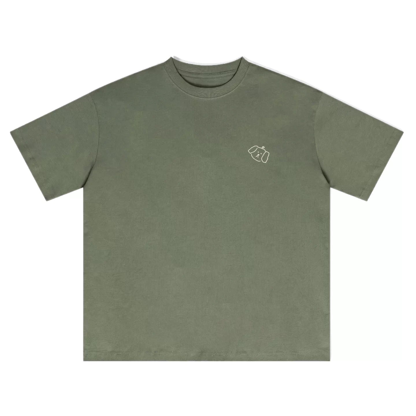 Wipe Away Slow Days tee – Sage Green front view, with small puppy graphic print 