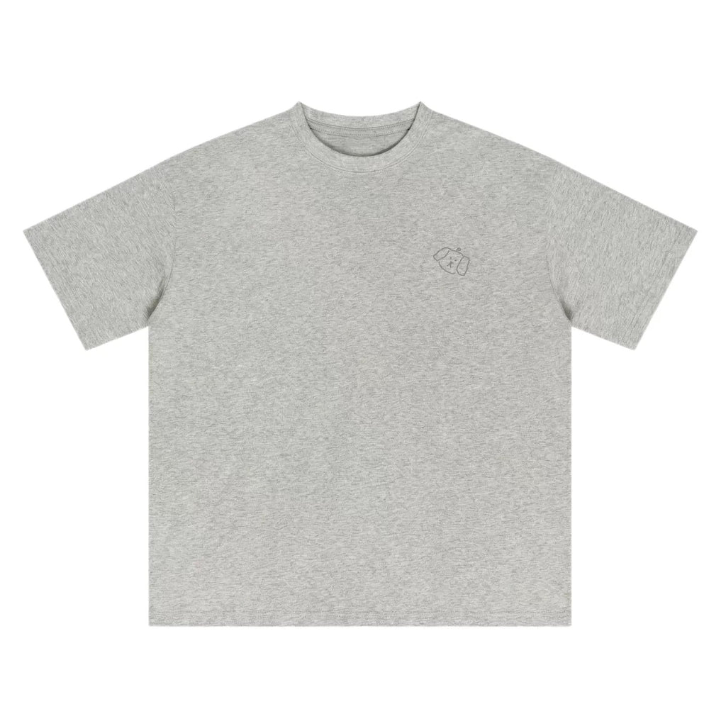 Wipe Away No Plan tee in Heather Grey — minimalist puppy logo, relaxed drop-shoulder fit