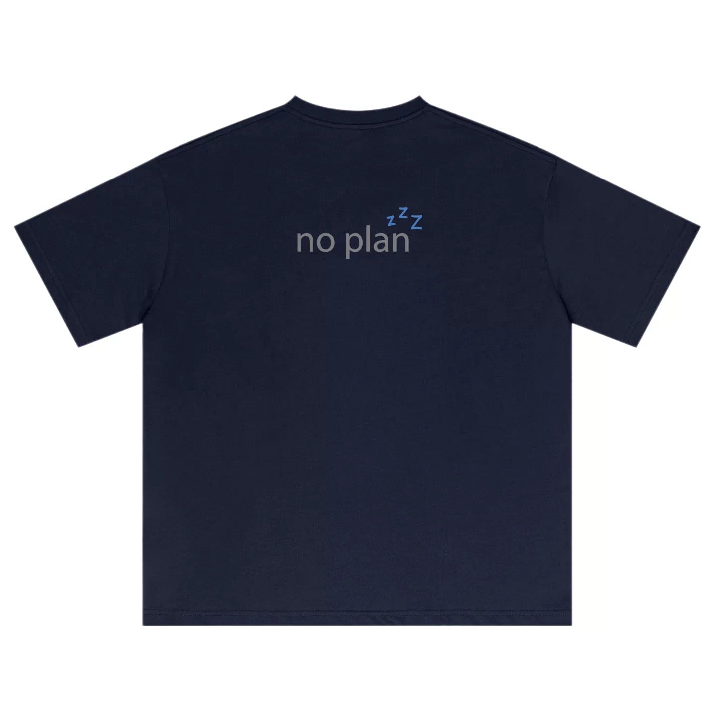 Wipe Away Slow Swing tee back — no plan zzz print, relaxed summer drape