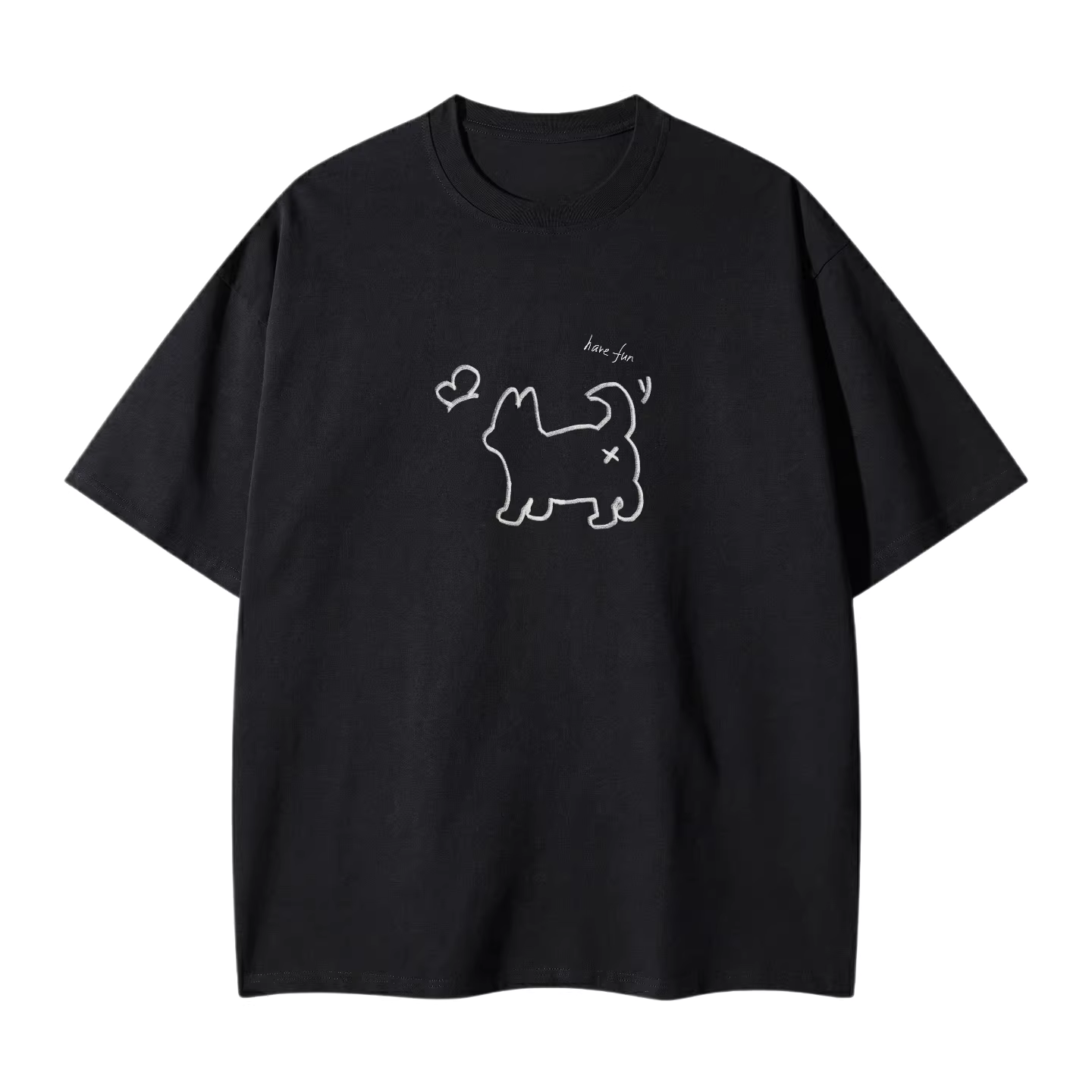 Wipe Away 260g Oversized Puppy Graphic Tee in Midnight Black - Front View