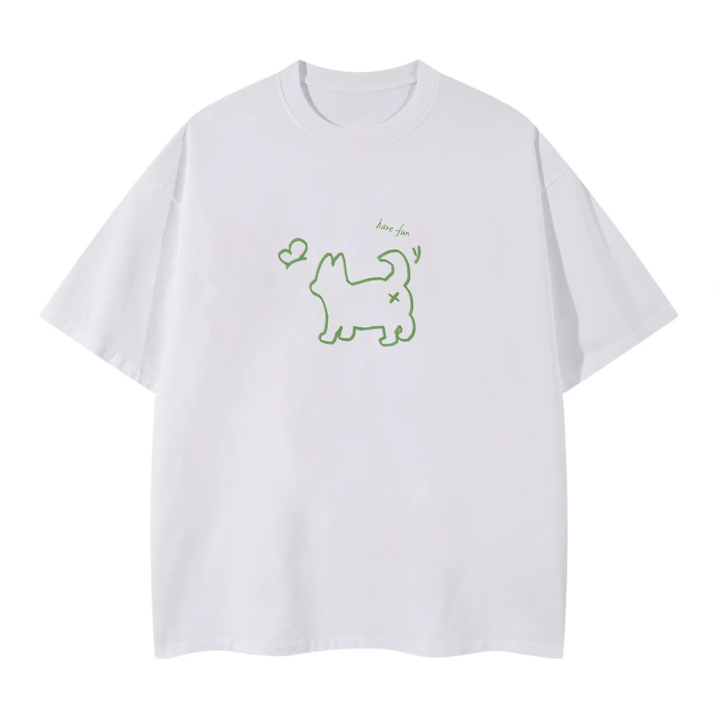 Wipe Away 260g Oversized Puppy Graphic Tee in Cloud Dancer - Front View
